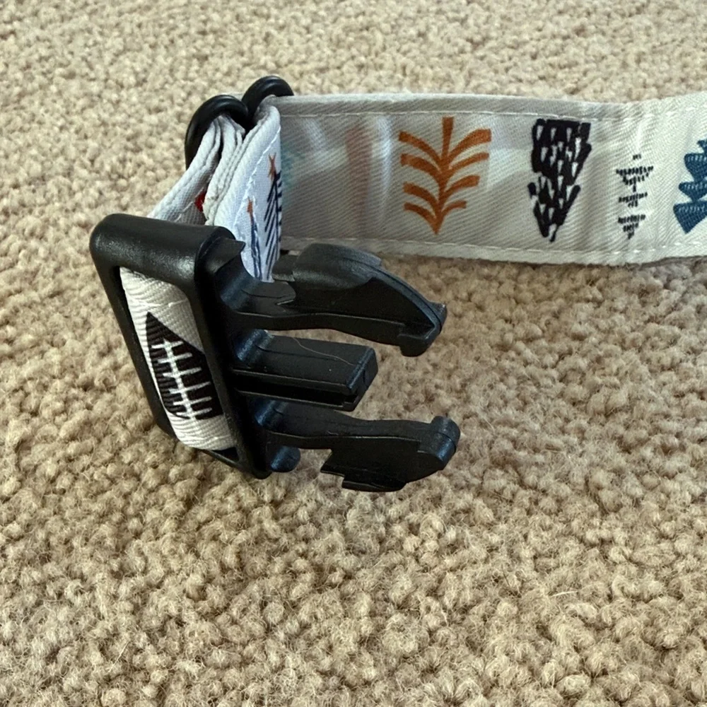 Lucy & Co. Holiday Tree Dog Collar - Gray blue with Multi-Color Trees
